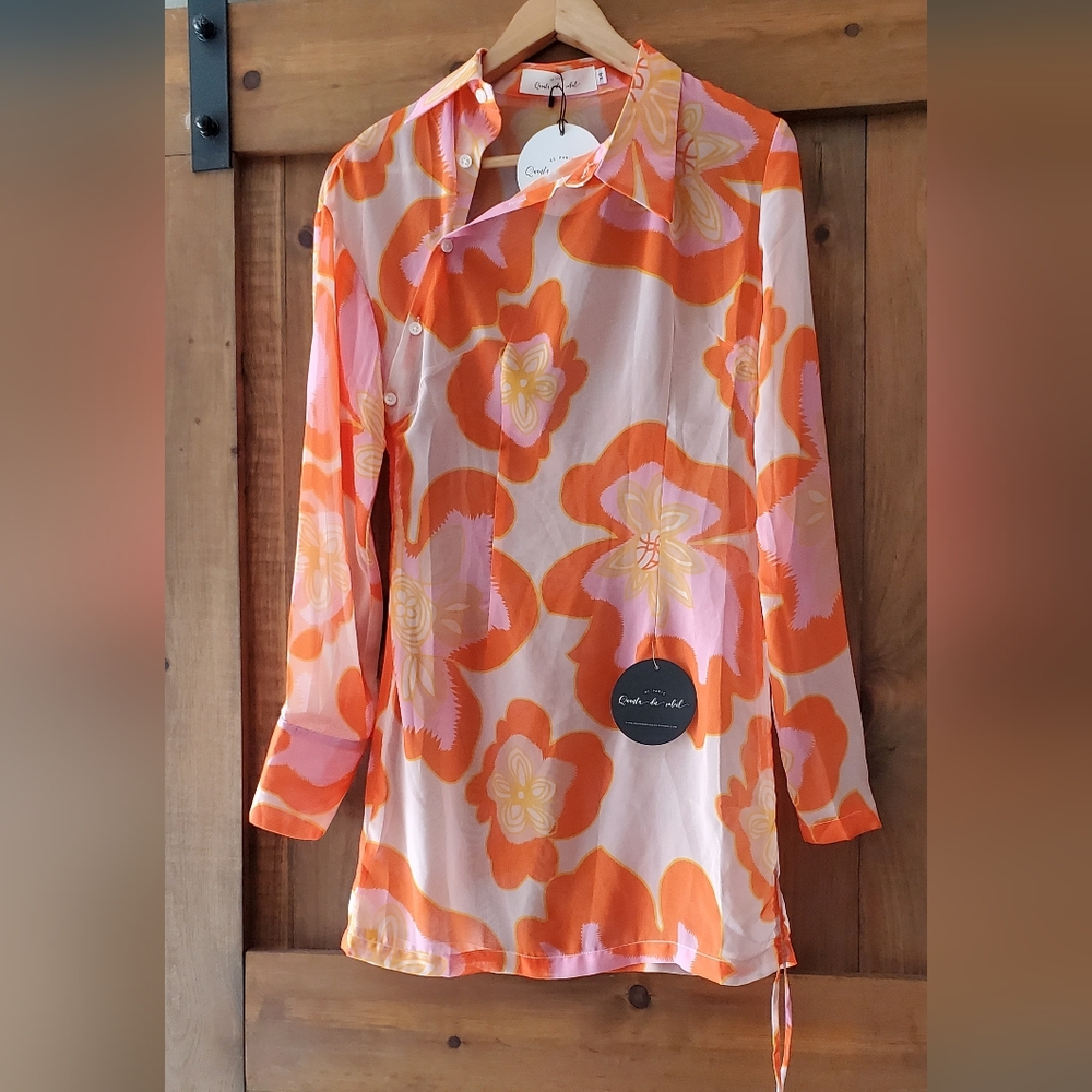 NWTO Quanta du Soleil Jacqueline Shirt Dress Sheer Pattern Asymmetrical - Small